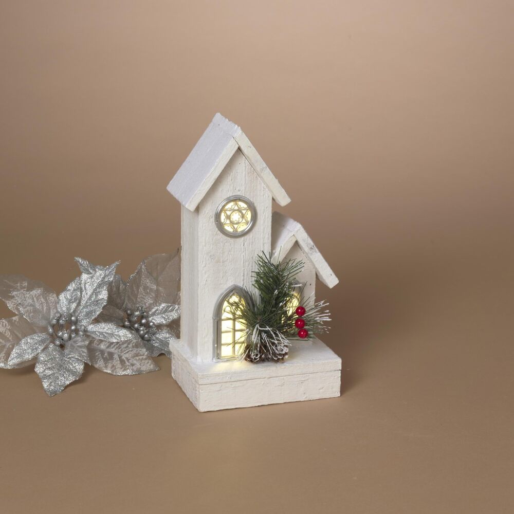 3873 International Battery Operated Lighted Holiday Wood House with Pine &